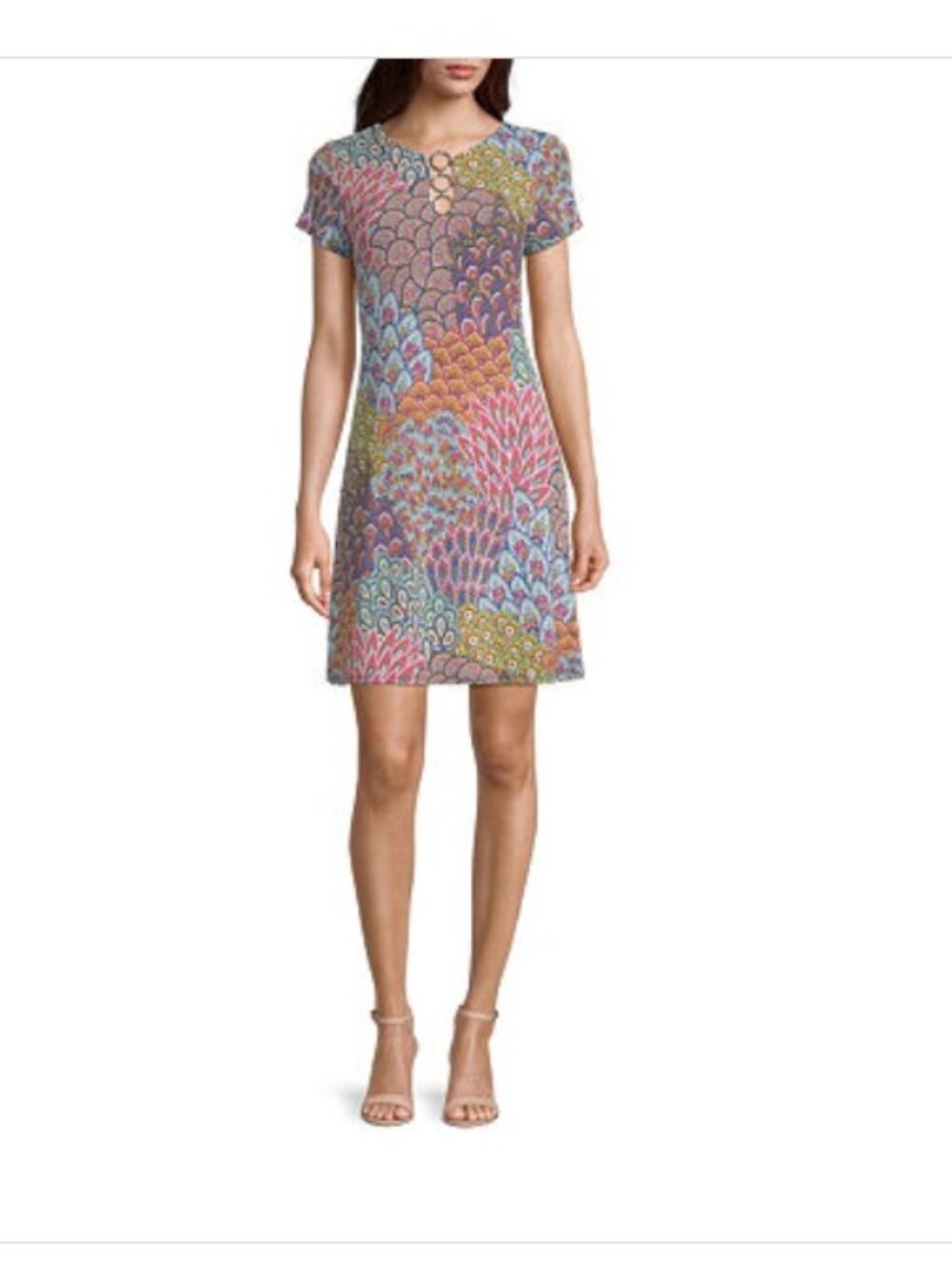Msk Women's Three-Ring Keyhole-Neck Printed Jersey Dress - Sunlight/multi
